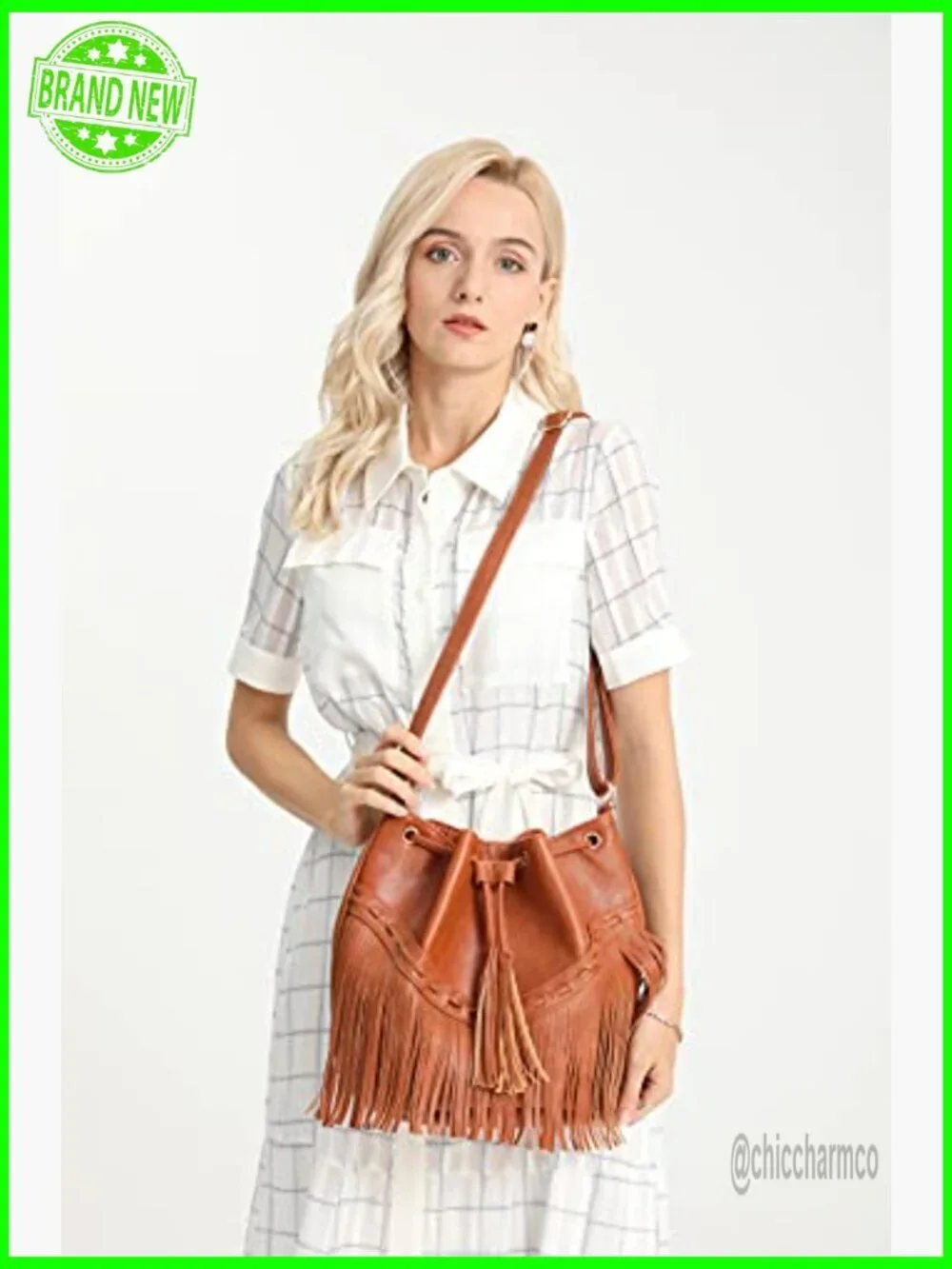 Large Vegan Leather Bucket Bag Crossbody Shoulder Hobo with Tassel Drawstring